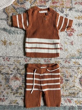 Fin and Vince Kids Ribbed Knit Matching Set in Rust & White
